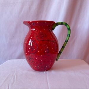 Vintage Red Dotted Glazed Pitcher ▫️♥️🔲🌿